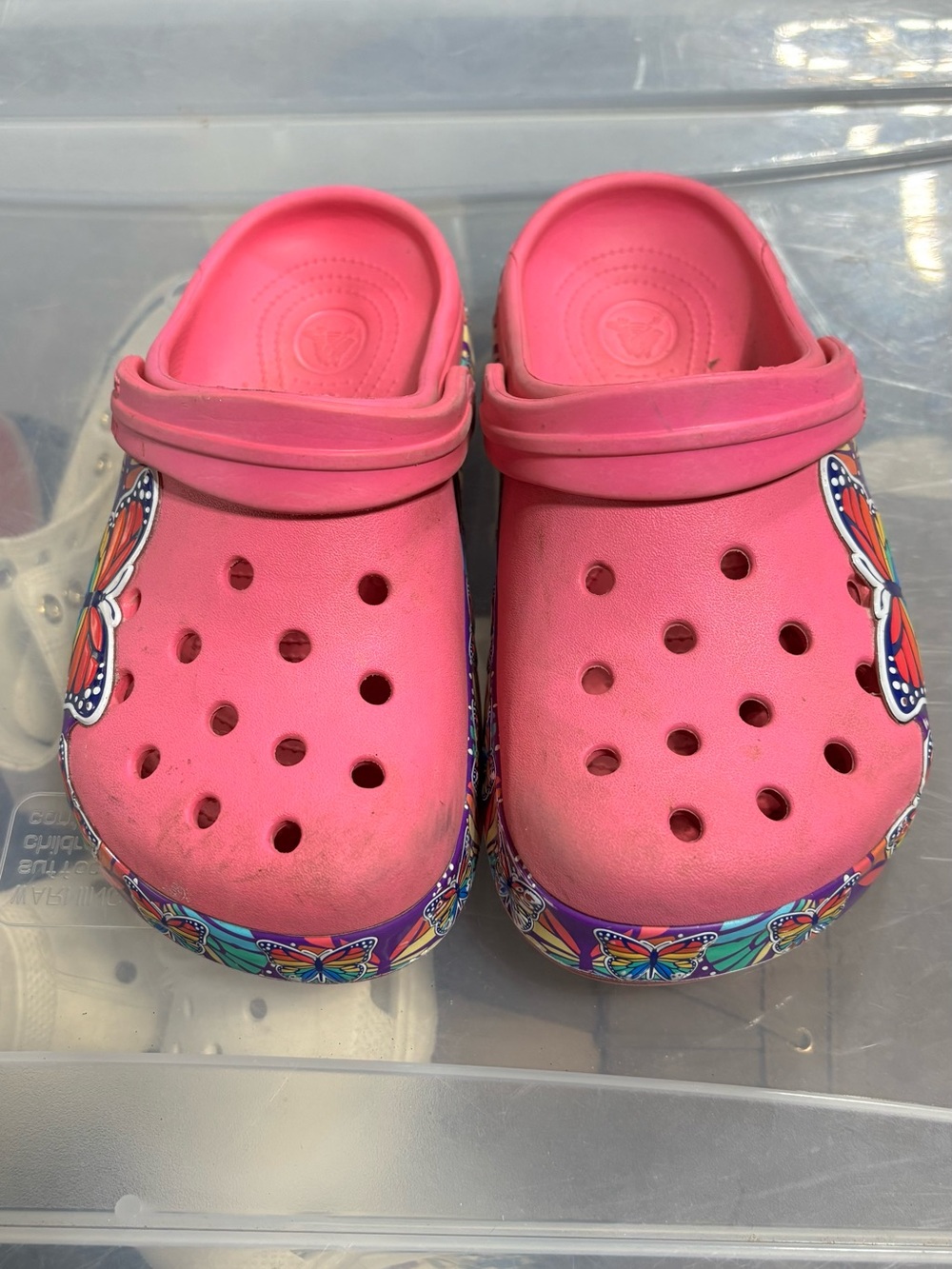 Kids Pink Butterfly Crocs size 3